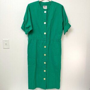 VINTAGE R&K Originals Front Button Midi Dress Women's 16 Green w/Pockets